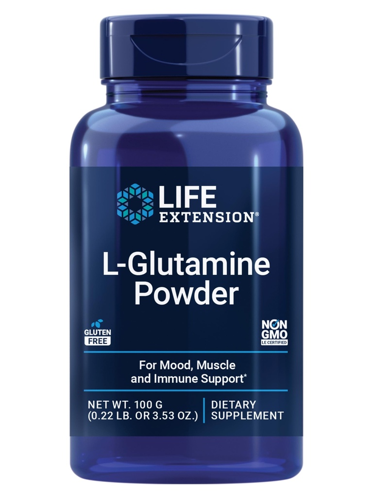 Life Extension L- glutamin Powder, Amino Acid, Podporuje svalové zdraví a imunitní zdraví, gluten- Free, Non- GMO, Vegetariánské, 100 Grams