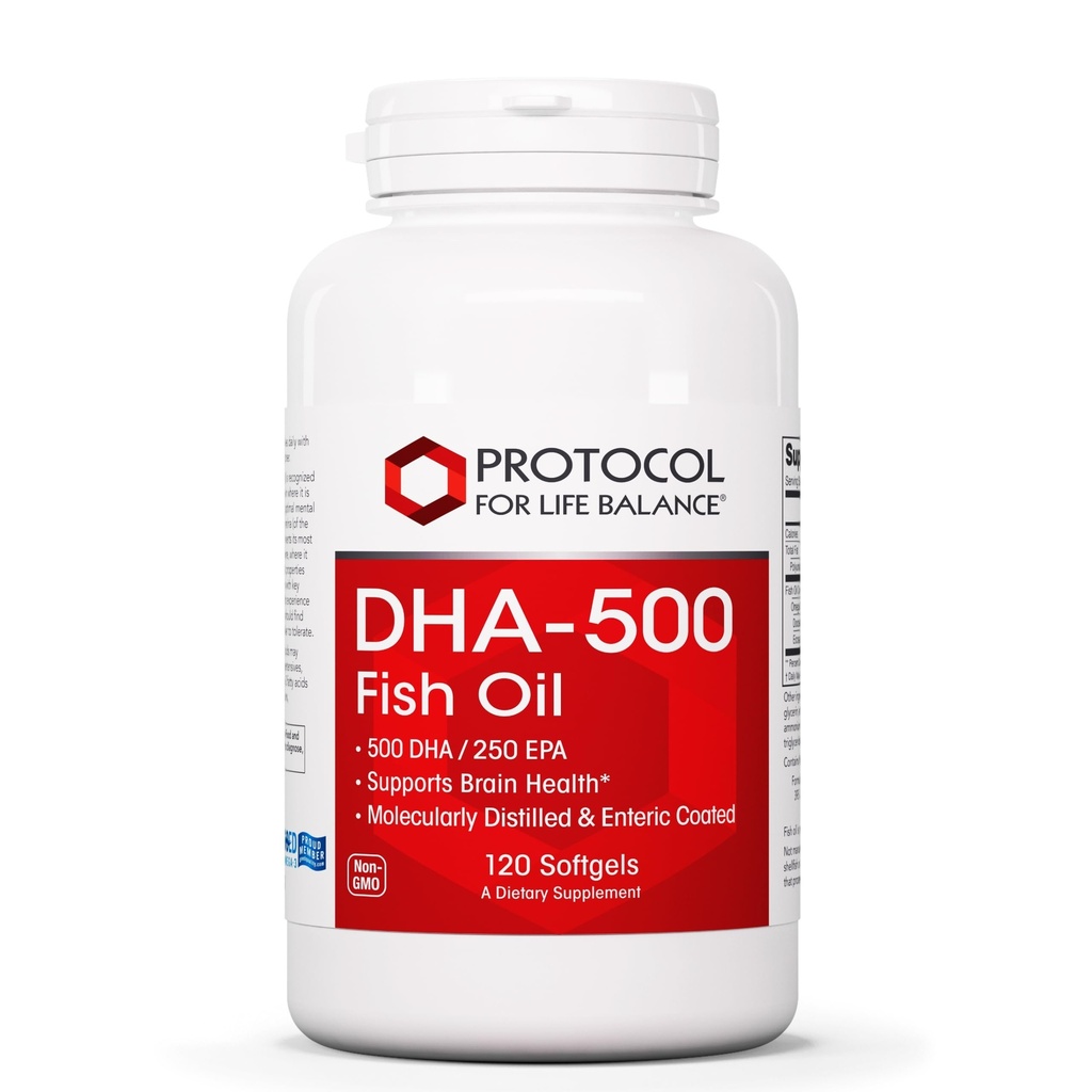 PROTOKOL PRO LIFE BALANCE DHA-500 - DHA 500mg & EPA 250mg - Dodatek k rybám - Zdraví a podpora mozku - Easy Digestion - Non- GMO & Halal - 120 Softgels