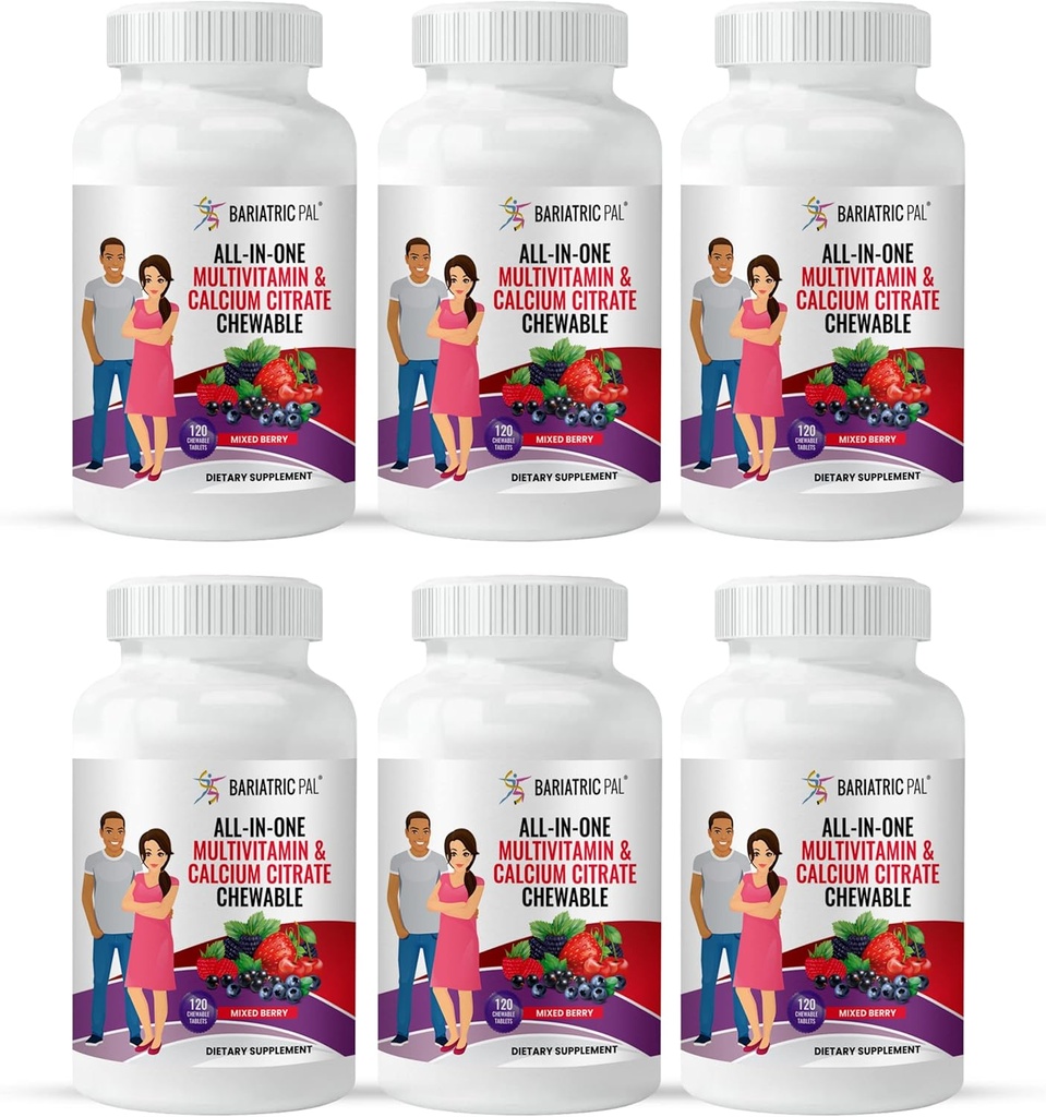 BariatricPal "All- in- ONE Chewable Multivitamine with Calcium Citrát & Iron - Mixed Berry (180- Day Supply)