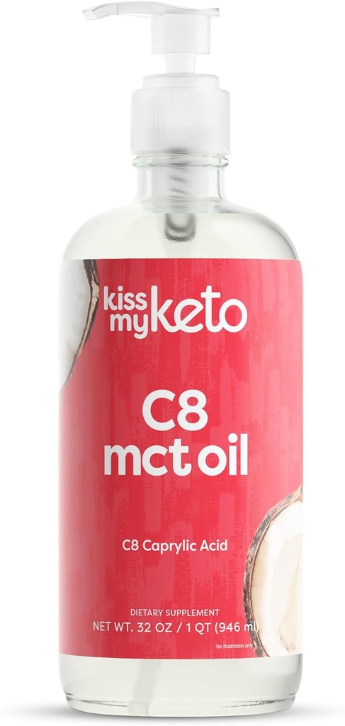 Kiss My Keto MCT Oil C8 - 32 oz Pure C8 MCT Oil Keto Fuel - Lahvička s čerpadlem - High Octan Capyl Acid - Keto Pure MCT CoconutOil Brain Fuel - Liquid Coconut MCTOil Pure