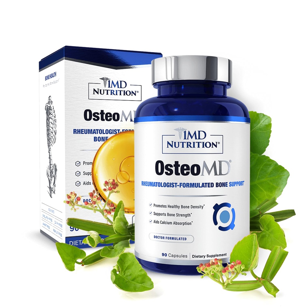 1MD Nutriční osteoMD pro komplexní podporu - Doplněk pro ženy a muže - Podpora hustoty w / vitamín D - Hydroxyapatite w / Vitamin D3 & K2-90 Kapsle