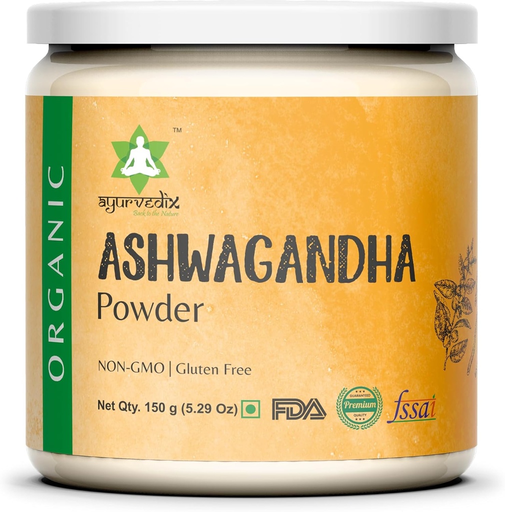 Organic Ashwagandha Root Powder 124; 5.29oz Reuse Jar Over124; 100% Syr from India Over124; Witania Somnifera - Ayurvedic Herbal Supplement Powder