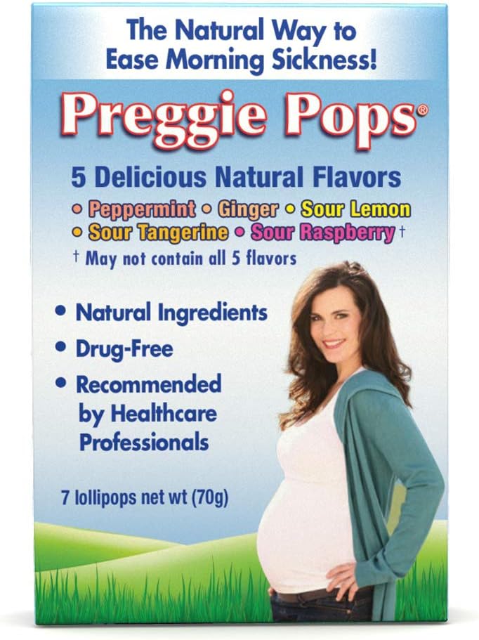 Preggie Pops 124; 7 Lollipops 124; Morning Nemoci & Nausea Relief během těhotenství 124; Bezpečné pro těhotné maminka & dítě 124; Gluten zdarma 124; 7 Flavors: Lemon, Maliny, Peppermint & Více