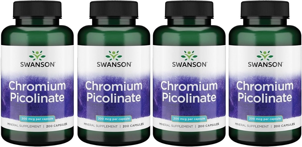 Swanson Chromium Picolinate - Přírodní doplněk Podpora metabolismu a řízení hmotnosti - Podporuje zdravé úrovně již v normálním rozsahu - (200 Kapsle, 200mcg každý)