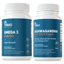 Dr. Tobias Omega 3 Rybí olej a Ashwagandha Kapsle, Podpora Celková Wellness & Vyvážená energie & Odpočinek, Non- GMO