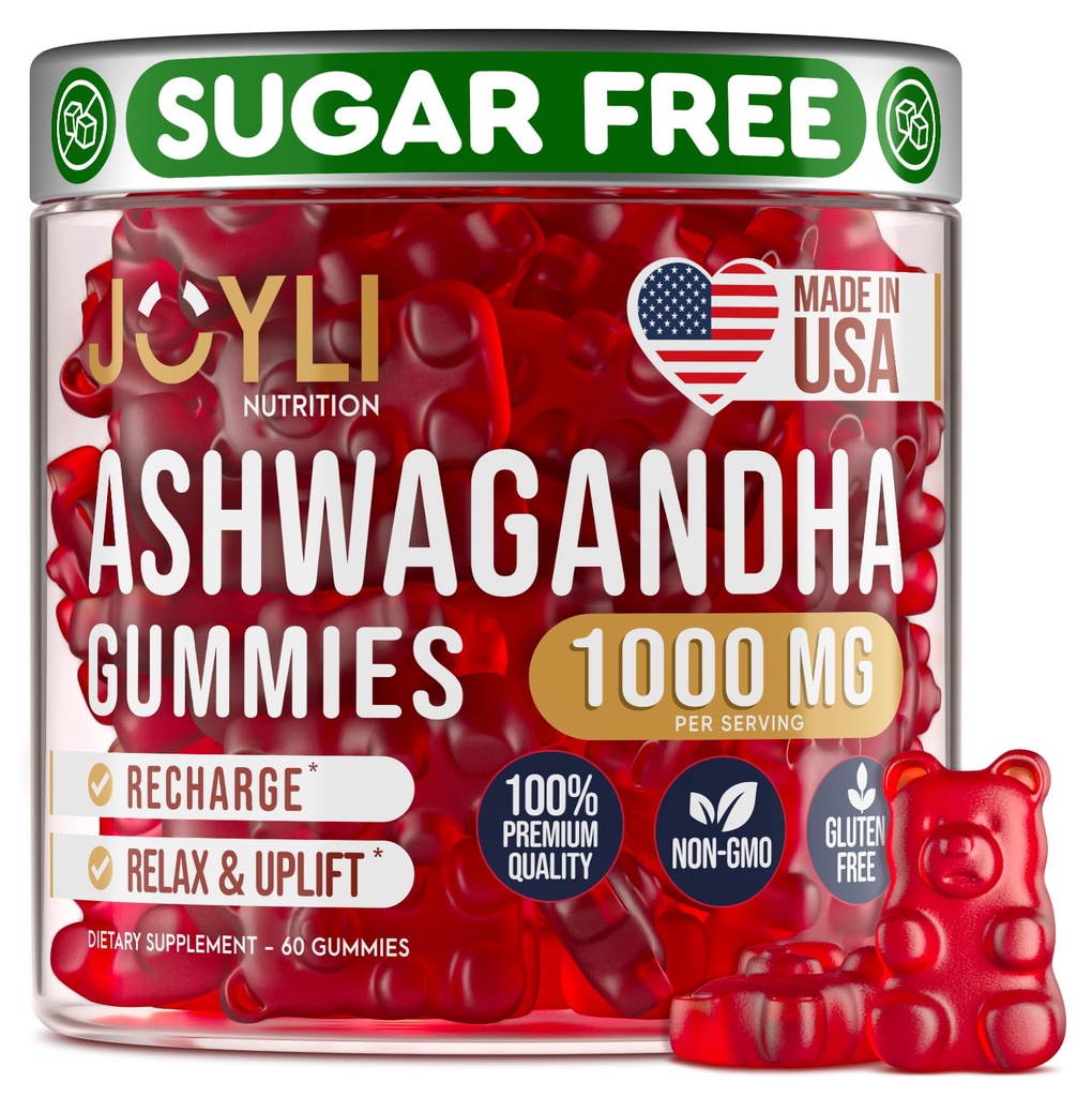 Ashwagandha Gummies for Women & Men - Natural Calm Gummies with Ashwagandha Root Extract Vitamin C Zinek - Ashwagandha Bylinný dodatek pro spánkový stres Balance - 60 Vegan Cukr zdarma Žvýkačky