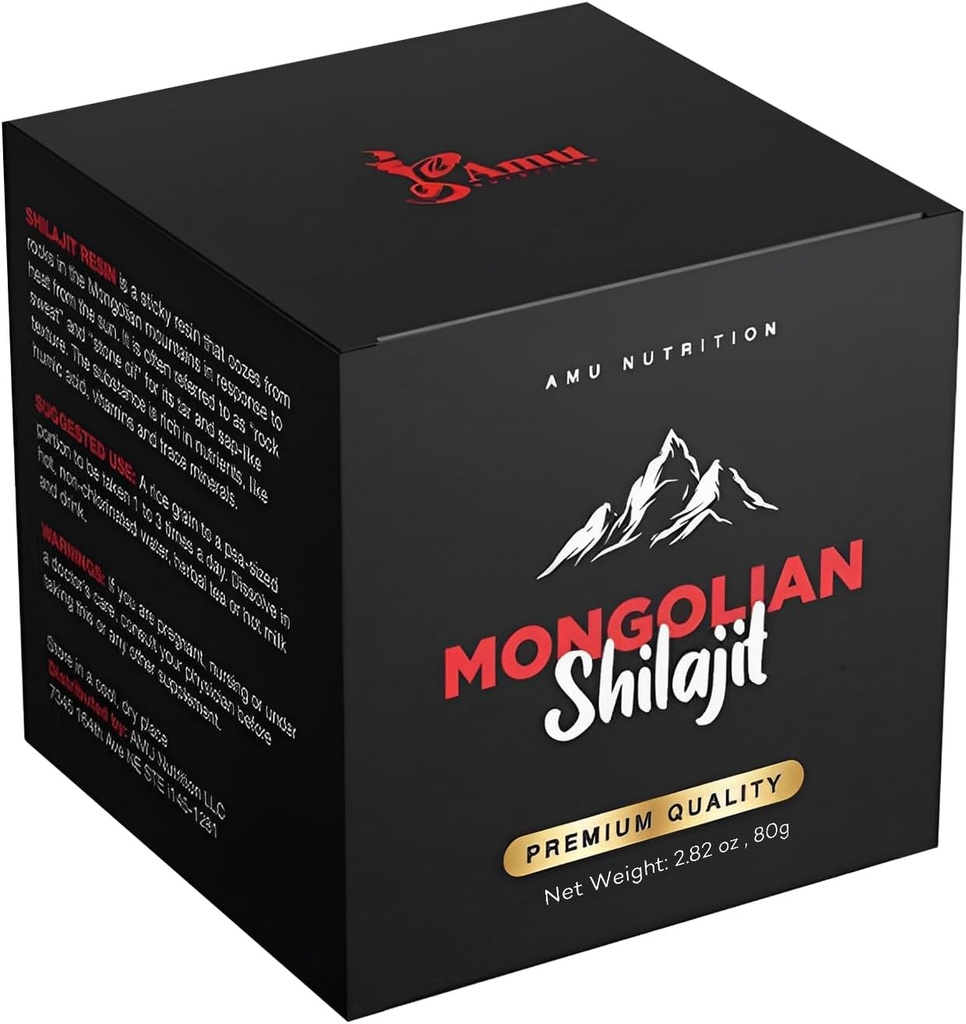AMU NITRITION Shilajit Pure Himalayan Organic - Sklizeň z Mongolska - Šilajit pro muže - Přírodní zdroj Fulvic Acid Trace Minerals - 80GR