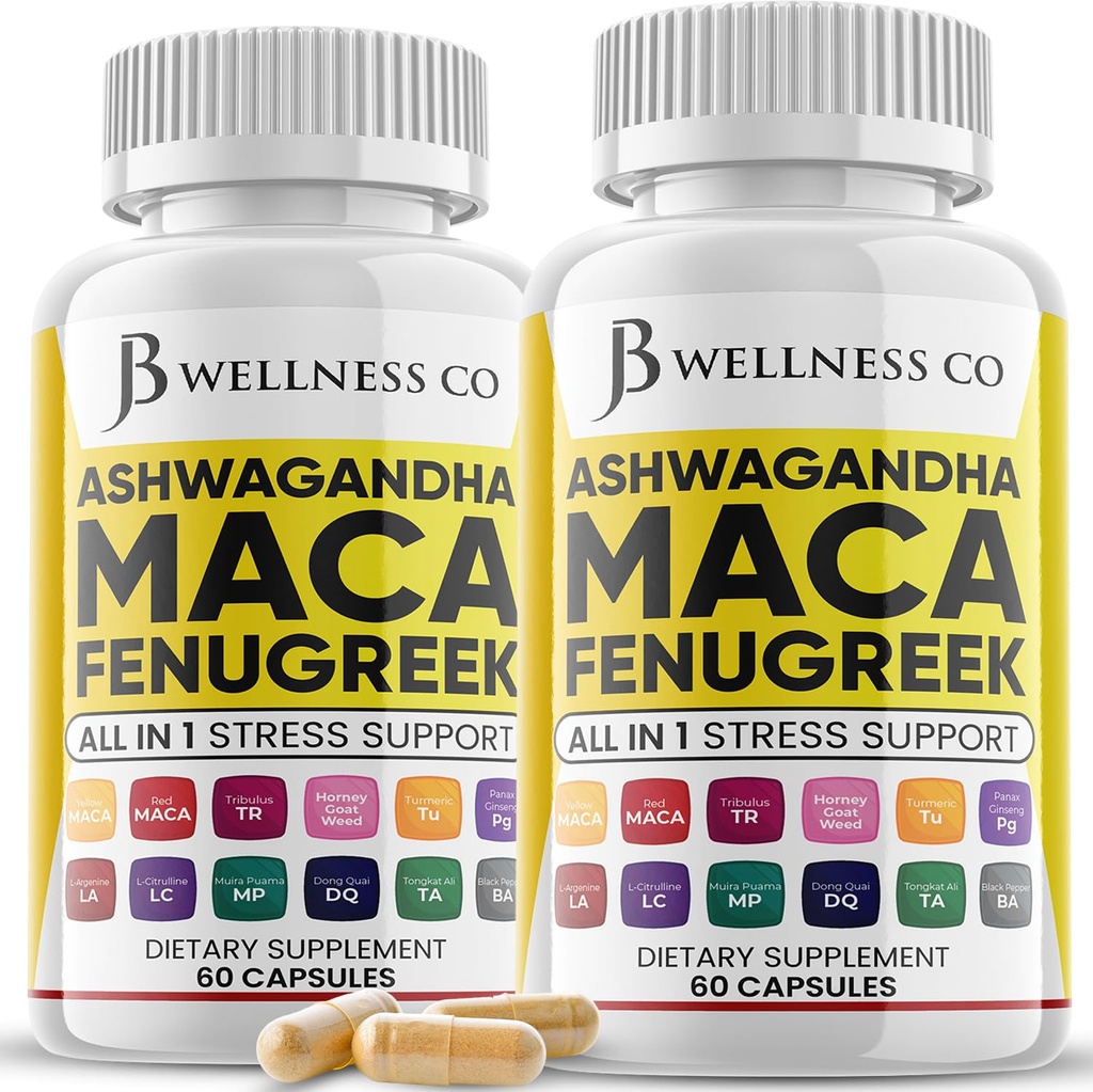 Ashwagandha Maca Root Fenugreek dodatek s Tongkat Ali Ginseng - Asistenti s nádechem a zdraví štítné žlázy - Made in USA - 120 Počet