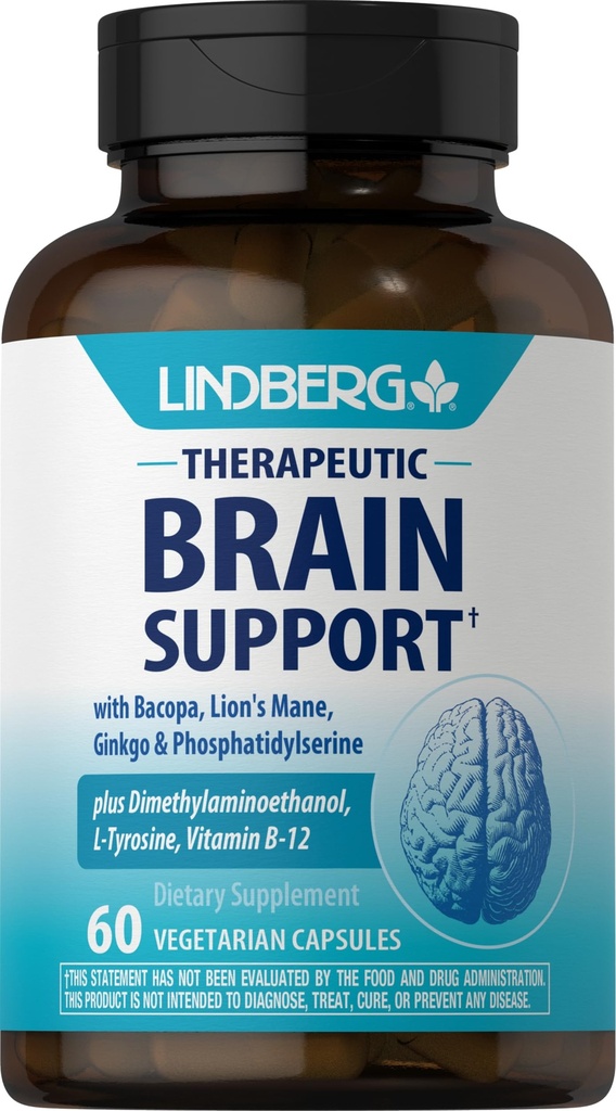 Lindberg Brain Support Dodatek pro ženy a muže 124; 60 Kapsle 124; Komplexní pilulky 124; s Fosfatidylserine, Lion 's Mane, Vitamin B12 OF 124; Vegetariánské, Non- GMO, Gluten zdarma