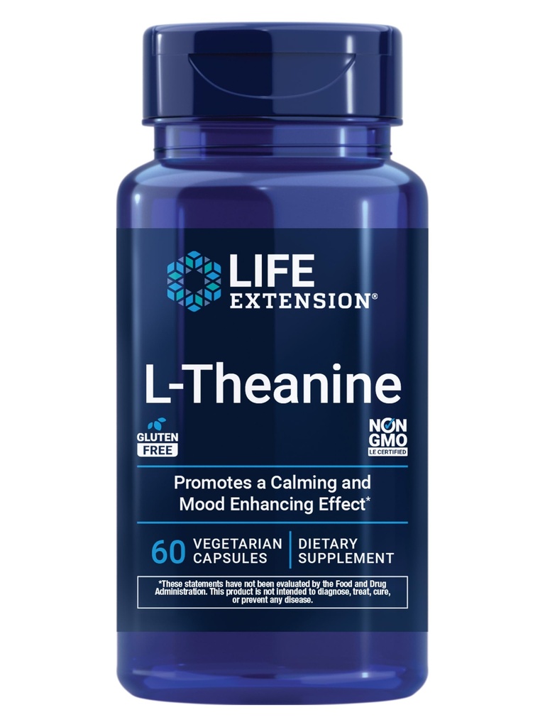 Life Extension L- Theanine, Amino acid theanine, Calm, Relaxation, Mood, Gluten- Free, Non- GMO, Vegetarian, 200 mg, 60 Kapsle
