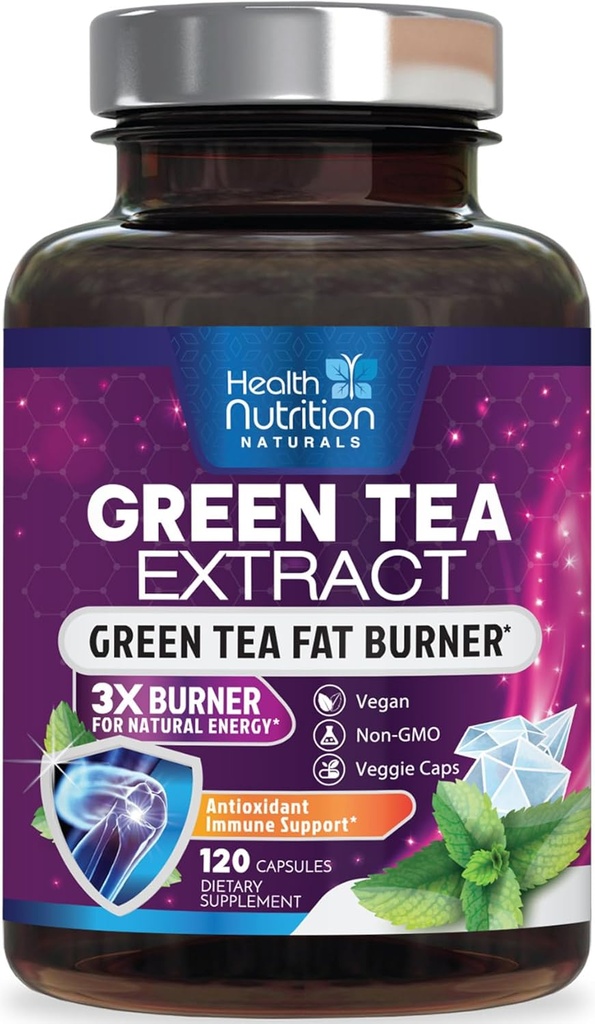 Green Tea Extract Pills - 98% Standardizované EGCG 1300mg 3X Síla pro přírodní energii - Podporuje srdce a antioxidant Zdraví Bylinné a imunitní Supplement Podpora Polyfenoly & Katechiny - 120 Kapsle