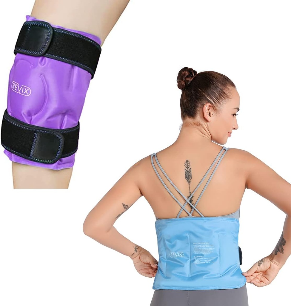 REVIX Knee a Back Ice Pack pro zranění opakovaně použitelné, Gel Ice Wrap s Cold Compress terapie