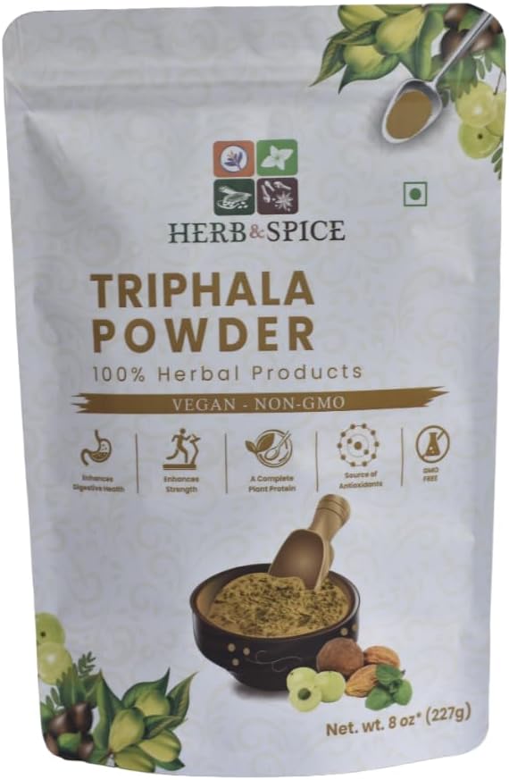 Triphala Powder Non GMO, gluten zdarma, 100% syrové, sourced z Indie, Bylinné Formule Amla, Haritaki, Bibhitaki, Baleno v Resealable Zip Lock Pouch (227 Gram)