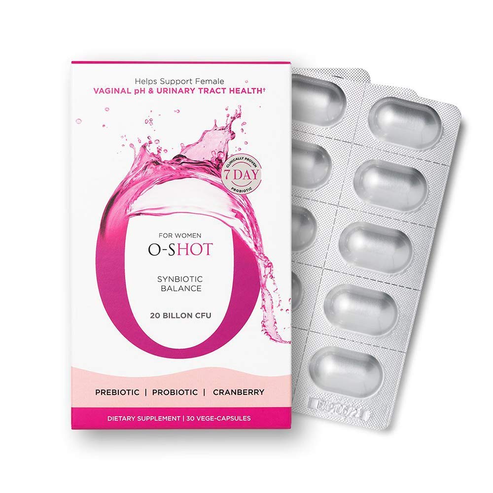O- Shot (r Vegan Vaginal Probiotic + Prebiotic pro ženy, Cranberry Extract, Chicory Root, Vaginální pH, Močový trakt, Digestion, Bloating, Non Dairy, Non GMO, Gluten Free, 30 Vege- Kapsle