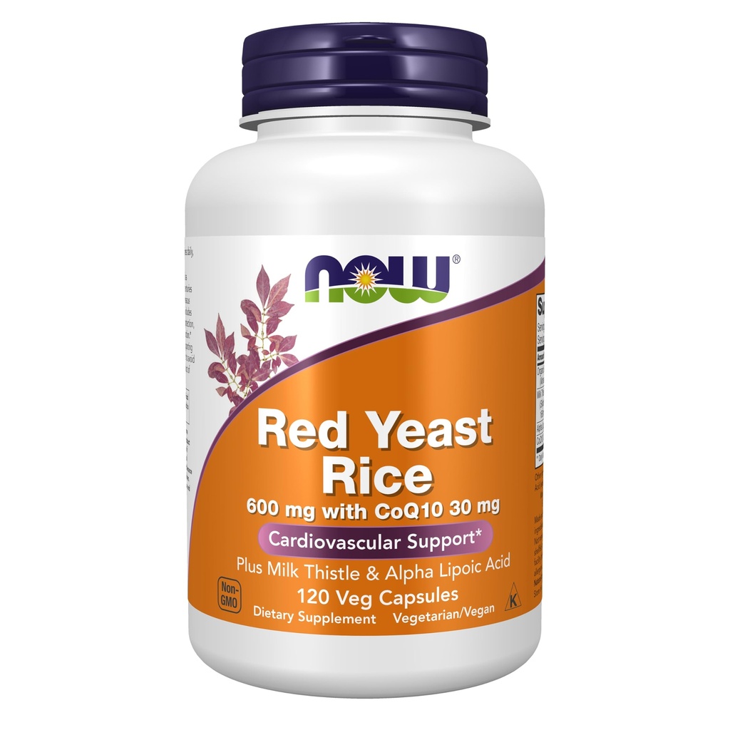 Nyní Potraviny doplňky, červená kvasinková rýže s CoQ10, plus mléko Thistle & Alpha Lipoic Acid, 120 Veg Kapsle