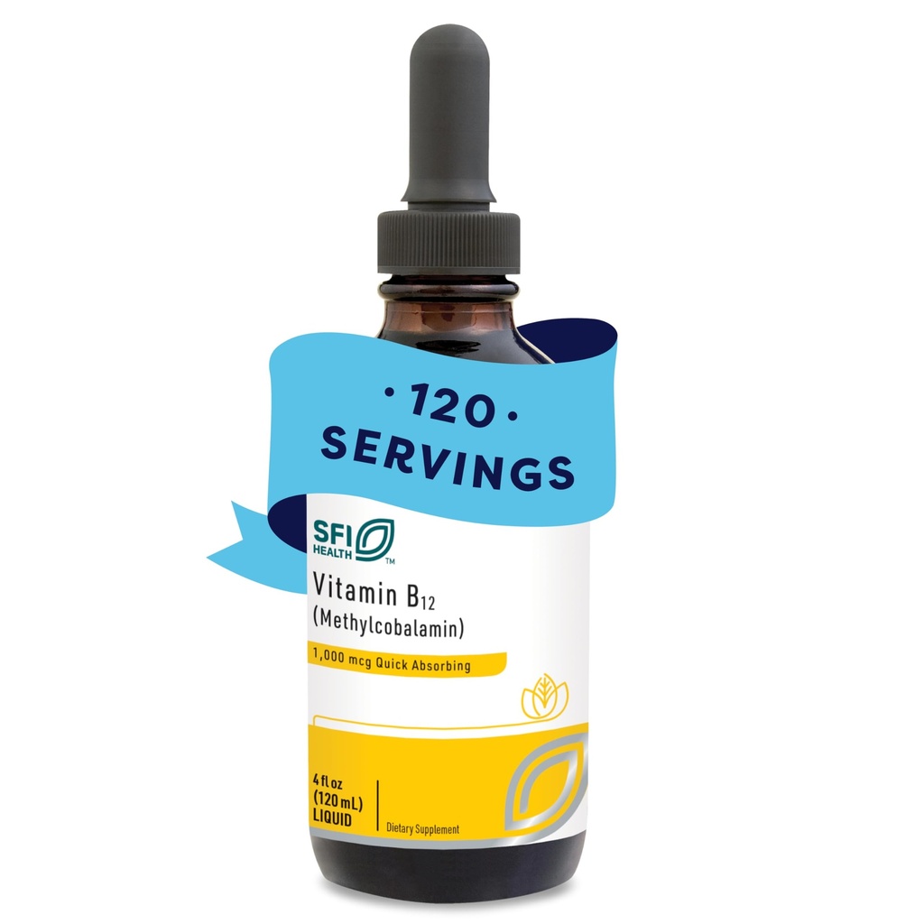 Klaire Labs Vitamin B12 Liquid - Methylkobalamin B12 Drops - Vyhovuje vyšší absorpci - Podpora zdraví a účinné dodávky živin - Vegan (120 Služeb, 4 Fl Oz)