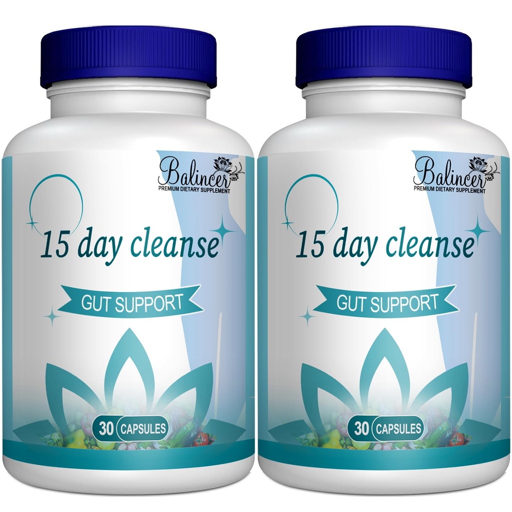 15 Day Cleanse, Gut and Colon Support, Advanced 15 Day Gut Cleanse Detox pro ženy a muže s Senna, Cascara Sagrada & Psylium Husk, Non- GMO, 30 Kapsle