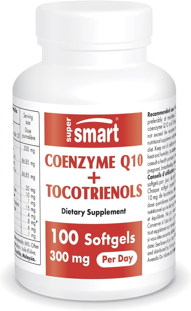 Supersmart - Coenzym Q10 + Tocotrienols 300mg / den (patentovaný & biologický dostupný) - CoQ10 dodatek s tocotrienoly - Palm Oil Extract PHARMA124; Non- GMO & Gluten Free - 100 Softgels