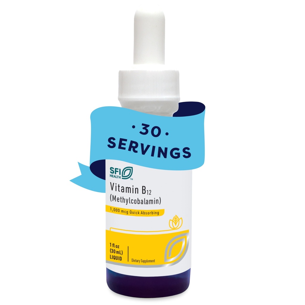Klaire Labs SFI Health Vitamin B12 Liquid Drops 1mg - Methyl B12 Drops, 1000mcg Active Methylkobalamin - Liquid Delivery for Effective Absorption - Hypoalergenní (30ml / 1 fl oz)