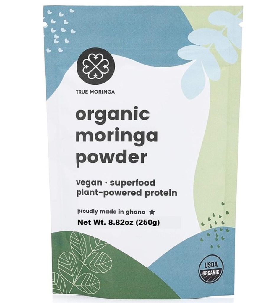 Organic Moringa Powder 124; 100% Regenerative Organic Raw Moringa Powder, Certified USDA. Non- GMO (250g)