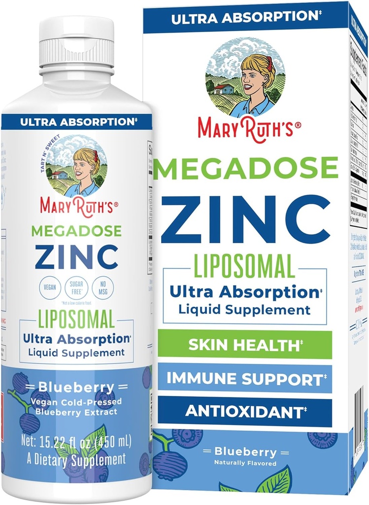 MaryRuth Organics Nutriční dodatek 124; Lipozomální tekutý zinek dodatek s vitamínem E 124; celkové zdraví a péče o pleť 124; borůvkové 124; Vegan, Non- GMO, gluten zdarma, No Cukr Přidáno 124; 15.22 Fl Oz