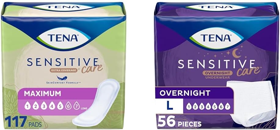 Tena Inkontinence Pads, Kontrola močového měchýře a Postpartum pro ženy, Maximální absorbence, Dlouhé a inkontinence spodní prádlo pro ženy, Přes noc Absorbence, Intimates - Velké - 56 Počet
