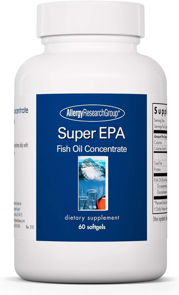 Alergie Research Group Super EPA - Omega 3 dodatek, Rybí olej koncentrát, EPA, DHA, Omega 3 mastné kyseliny, Sustainably- Sourced Anchovies - 60 Počet