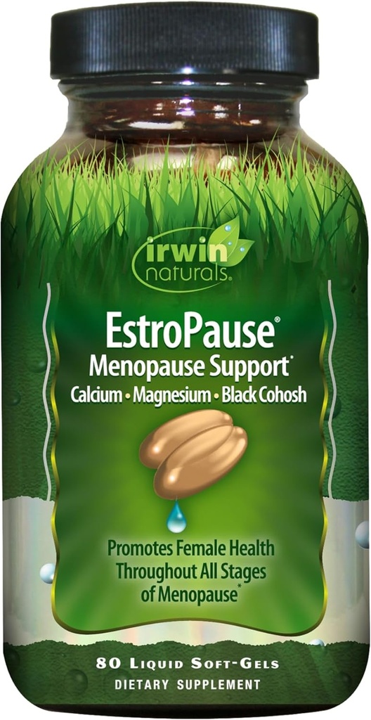 Irwin Naturals EstroPauza Menopauza Support - 80 Tekuté ponožky - Podporuje ženské zdraví ve všech stádiích Menopauzy s vápníkem, hořčíkem a černým kohoshem