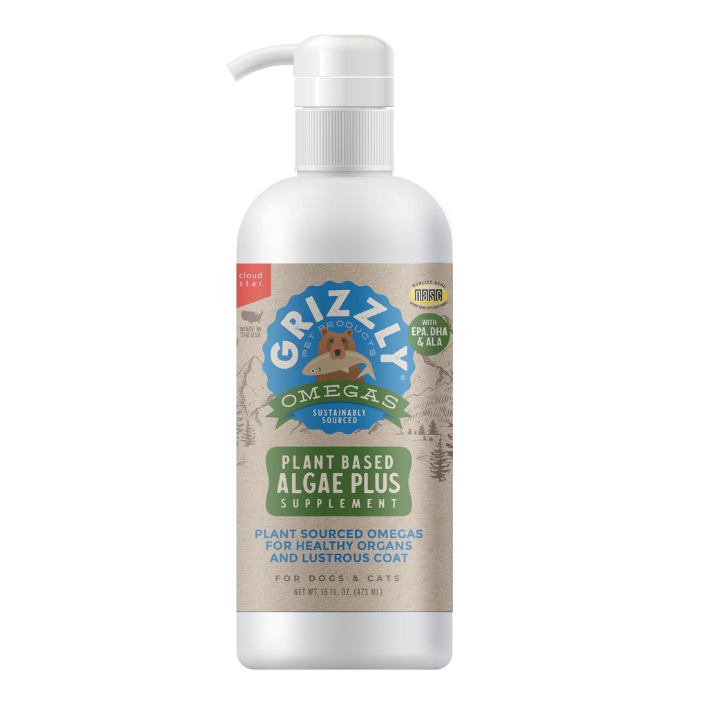 Grizzly Pet ProductAlgal Plus Omega 3-6-9 doplněk stravy pro psy a kočky, 16 Ounce láhev