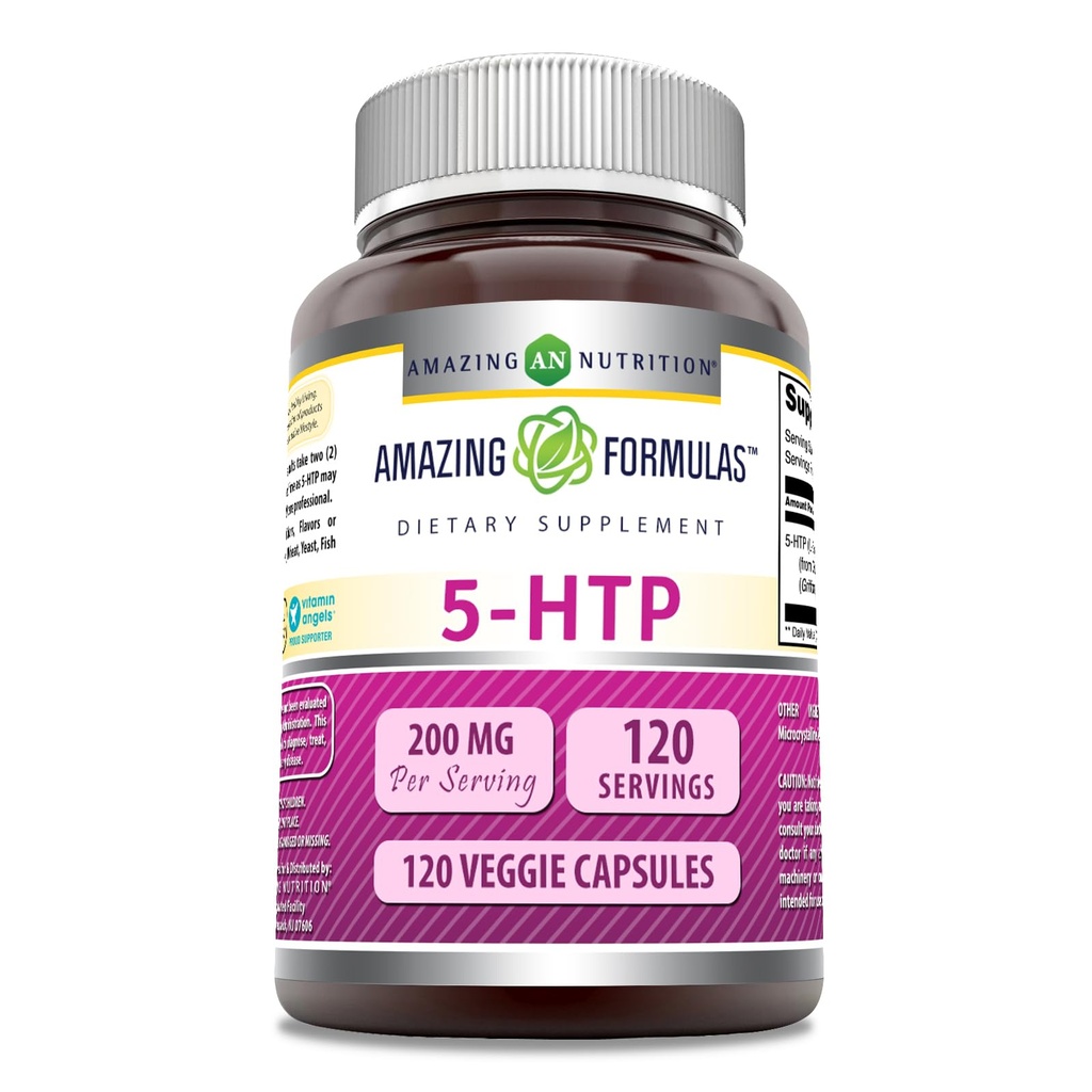 Amazing Applicas 5-HTP (L-5-Hydroxytryptofan) Dodatek 124; 200 Mg per Serving CLAS124; Veggie Capsules CLAS124; Non-GMO CLAS124; Gluten-Free CLAS124; Made in USA (1 balení 124; 120 Počet)