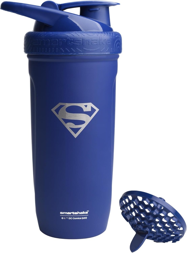 Smartshake DC COMICS Reforce Stainless Steel Shaker Bottle 900 ml OF 124; 30 oz - Leakproof Screw-on Lid - BPA Free - Unisex - Neizolovaný - Superman Logo