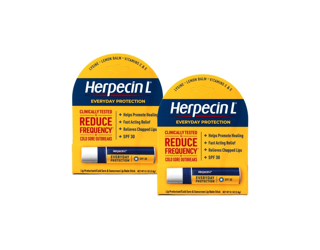 Herpecin L Balzám na rty s SPF30 a lysin; Chrání a léčí chladné vředy a horečnaté puchýře, popraskané rty, 0.1oz - 2 balení