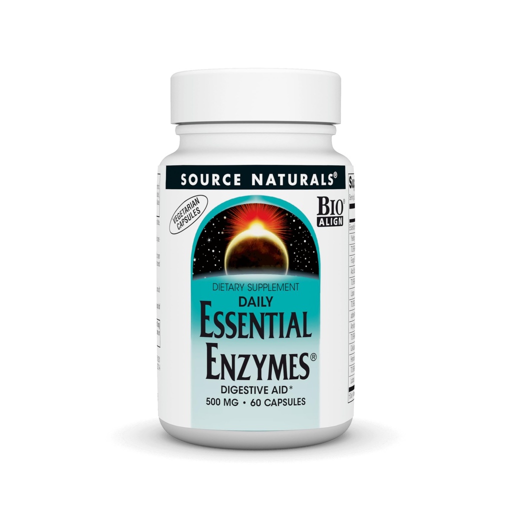 Zdroj Naturals Essential Enzymes 500mg Bio- Alligned Multiple Enzyme Doplněk Bylinné Defense for Digestion, Gas, Zácpa & Bloating Relief - Podporuje imunitní systém * - 60 Vegetariánské kapsle