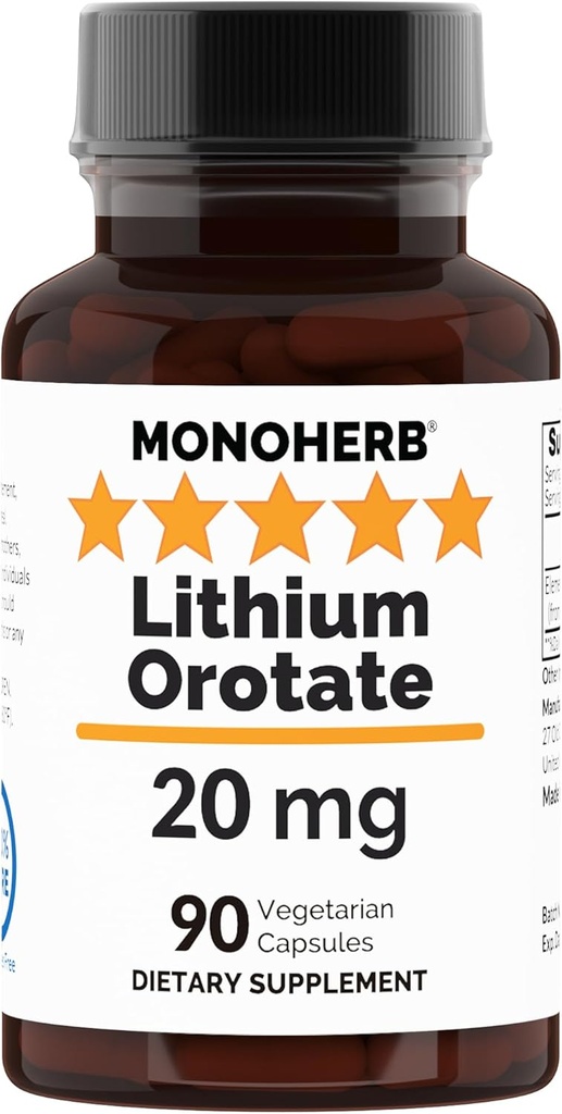 Lithium Orotate 20 mg Elemental Lithium per Capsule - 90 Vegetariánských kapslí