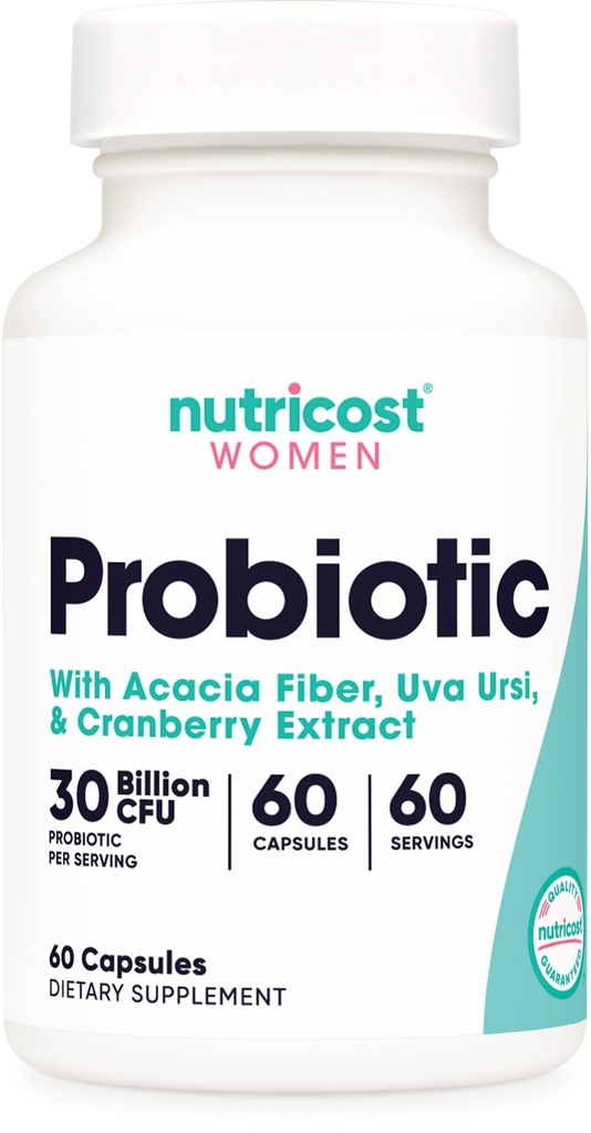 Nutricost Probiotic pro ženy 30 miliard CFU, 60 Kapsle - Komplex s Acacia Fiber, Uva Ursi & Cranberry Extract, Non- GMO & gluten zdarma