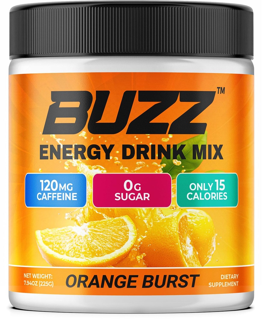 Morning Buzz Energy Drink Powder - Energy Boost Drink Mix - Sugar- Free Energy with Antioxidants - Morning Kickstart and Sports Nutrition Endurance Product - 30 Serings, Orange Burst, 8 Ounces