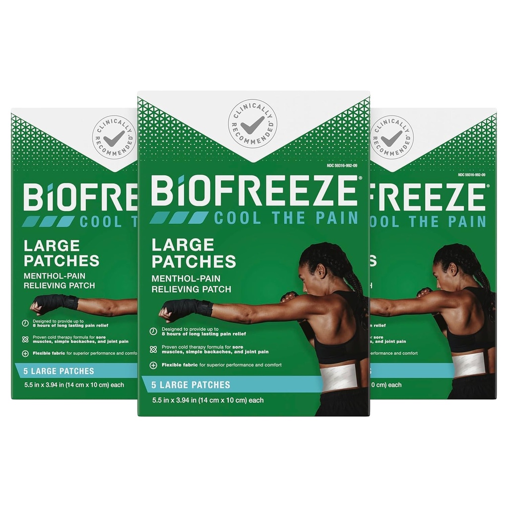 Biofreeze Pain Relief Patches, Artritida Pain Reliver, Knee & Dolní záda Pain Relief Patch, Sure Muscle Relief, Neck Pain Relief, FSA Způsobilé, 3 Pack (5 Biofreeze Menthol Patches)