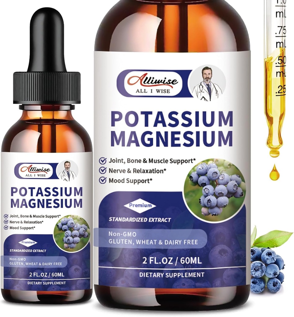2 balení Draslík Magnesium dodatek tekutý - vysoká absorpční klid komplex hořčíku a draslík plus vápník, vitamin D3, zinek pro nohy křeče & kost & energie & imunitní podpora - 4 Fl oz