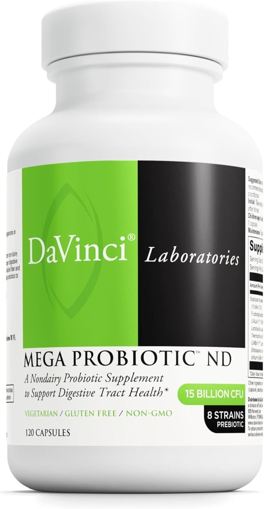 DAVINCI Labs Mega Probiotic ND - Non- Dairy Probiotic Supplement Supports Gut, Digestive & Brain Health * - Gut Health Supplement with Non- Dairy Complex * - 120 Vegetarian Caps