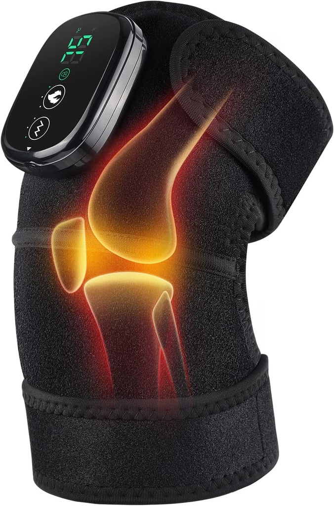 FSA způsobilé Knee Massager s teplem a vibracemi, Knee vyhřívání Pad pro artritidu s masáží, Vyhřívané Knee Brace Wrap Black
