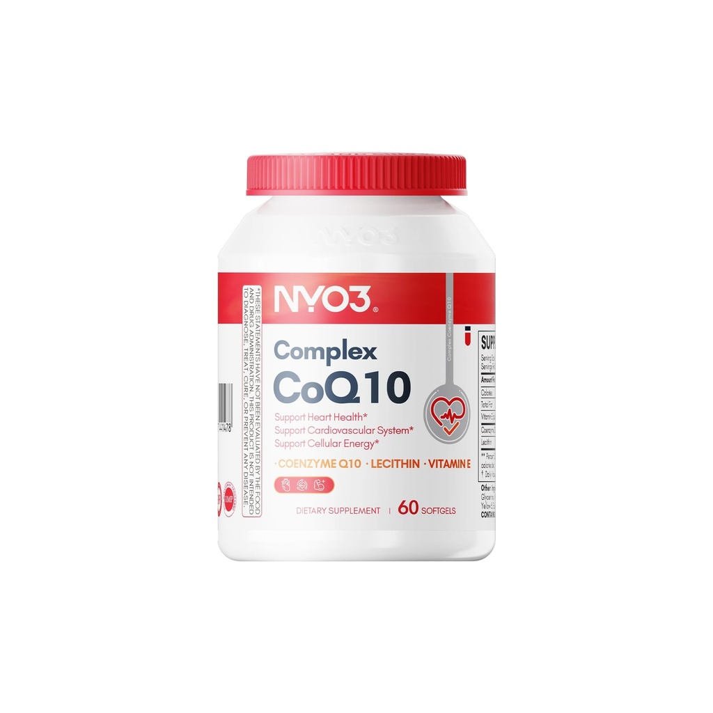 NYO3 CoQ10 200mg s Lecithin a vitaminy E, Ultra vysoká absorpce, Antioxidant pro srdeční zdraví a výrobu energie, vysoký koenzym Q10 obsah, gluten zdarma, Non- GMO, 60 dnů dodávky