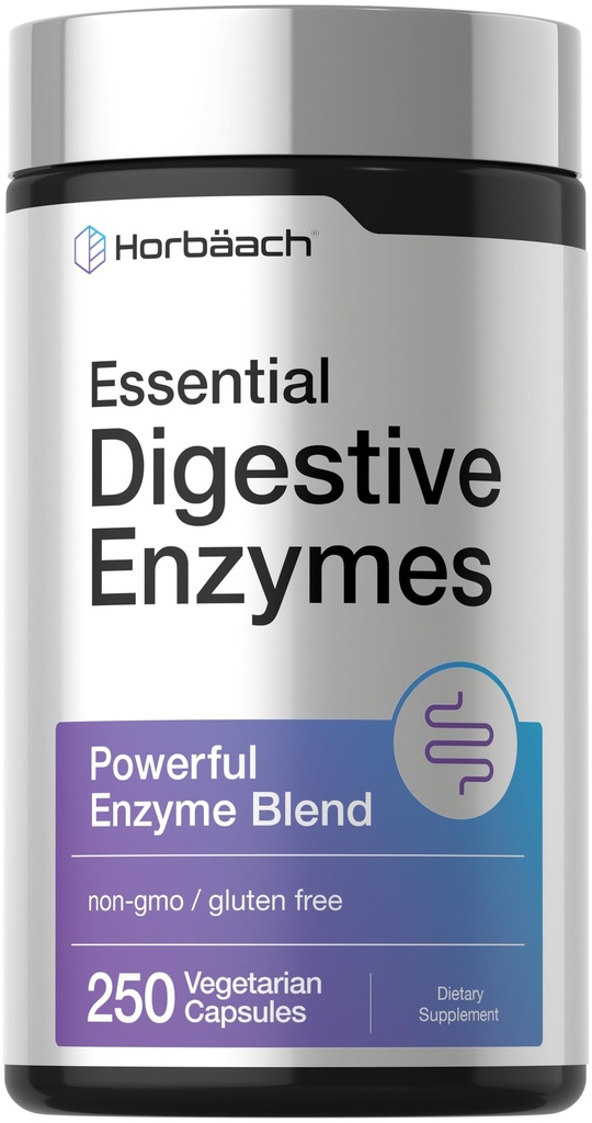 Horbäach Essential Digestivní Enzymy 124; 250 Kapsle 124; Výkonný enzym Blend pro muže a ženy 124; Non- GMO & gluten zdarma dodatek