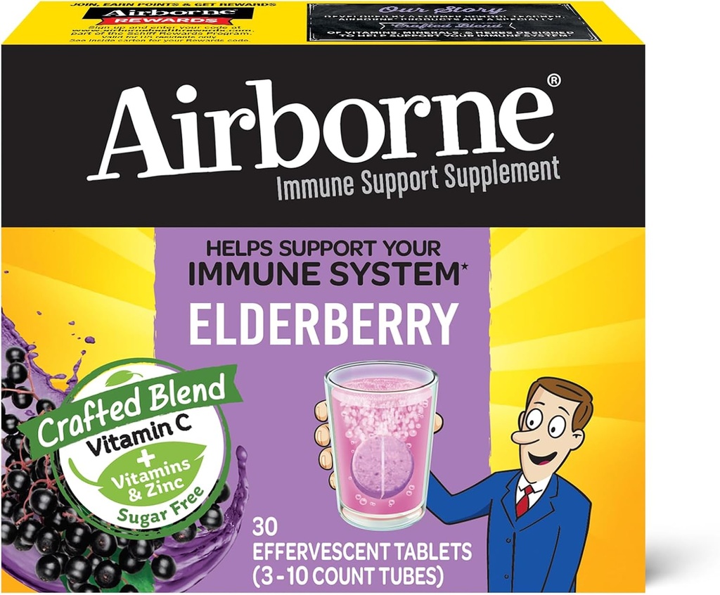 Airborne Elderberry Efferverfreach Tablety (30 Počet v krabici)