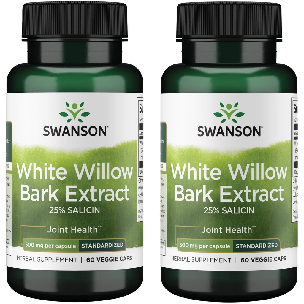 Swanson Maximální síla White Willow Bark Extract- Promotes Joint Support & Muscle Relief- Standardizované na 25% Salicin- přírodní doplněk bez podráždění žaludku (60 Veggie Caps, 500 mg každý) 2 Pack