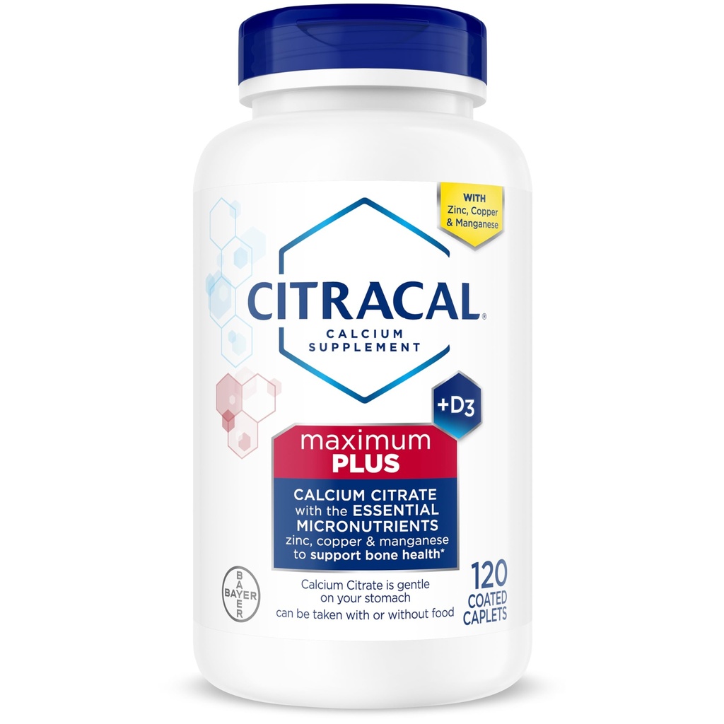 Citracal Maximum Plus, 650 mg vápníku Citrát, snadno vstřebaný a vysoce rozpustný 25 mcg (1000 IU) Vitamin D3, Podpora kostního zdraví, dodatek vápníku pro věky 12 +, 120 Počet (Balení květen Vary)
