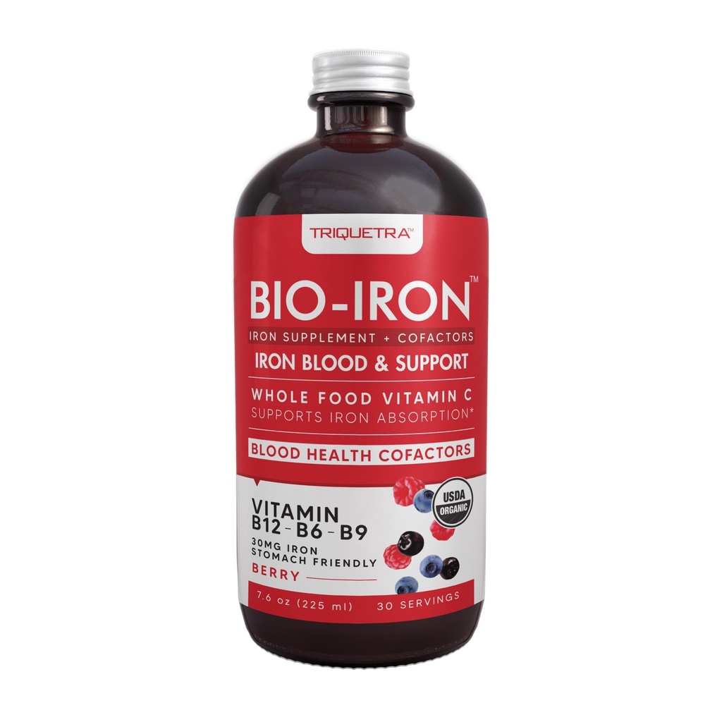 Liquid Iron Supplement CLAS124; Organic Certified, Berry Flavor - All Food Vitamin C Absorption Boost & Blood Building B Vitaminy - Methyl B12, L-Methylfolát & B6 - Podporuje zdravé hladiny železa - 7.6 oz