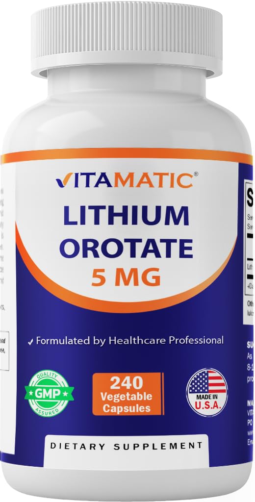Vitamatic Lithium Orotate 5 mg, 240 Veggie Kapsle, Non- GMO, gluten Free.