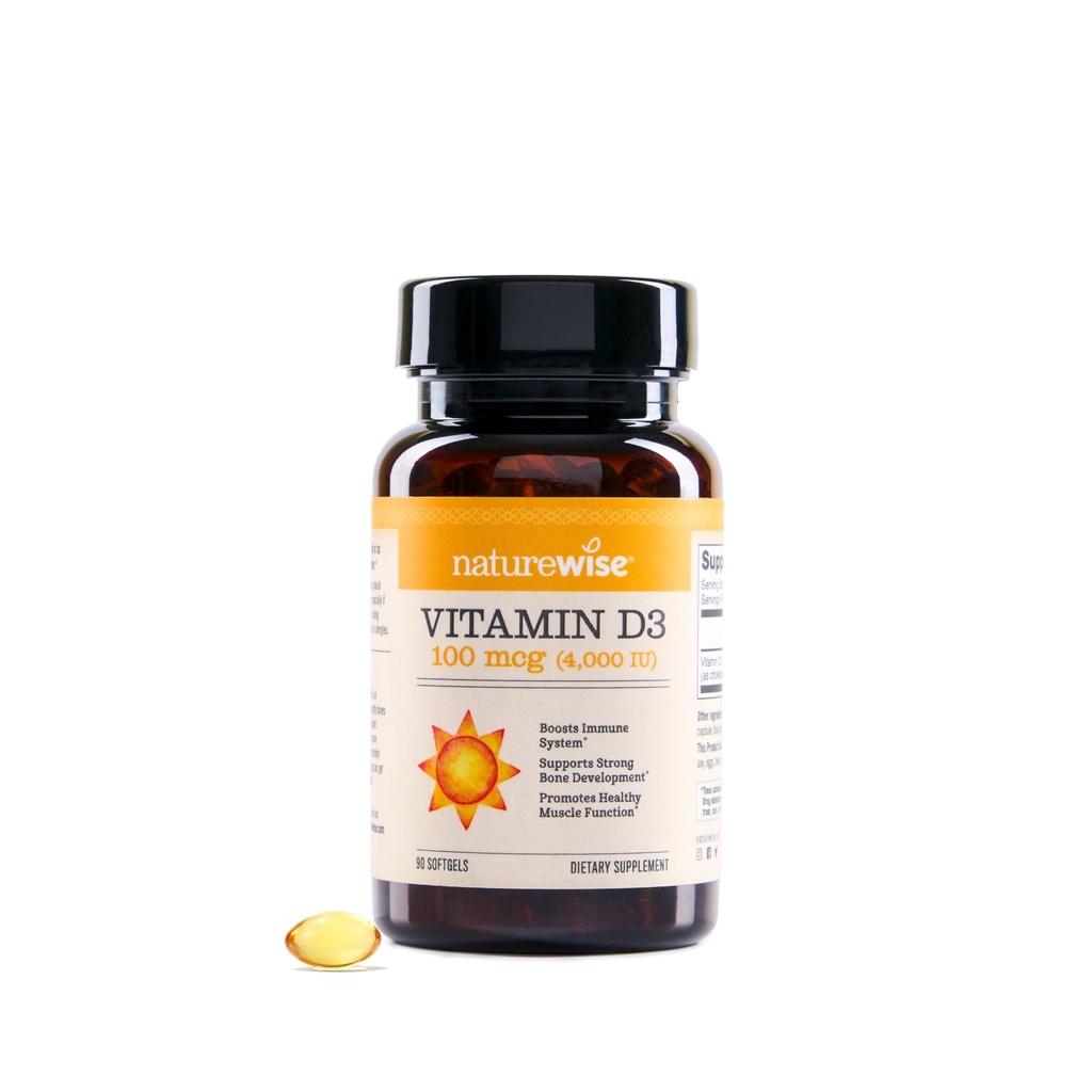 NatureWise Vitamin D3 4000iu (100 mcg) 90denní zásoba pro imunitní podporu, zdravé svalové funkce a zdraví kostí - Non- GMO, gluten zdarma v organické extra panenský olivový olej, (Mini Softgel), 90 Počet