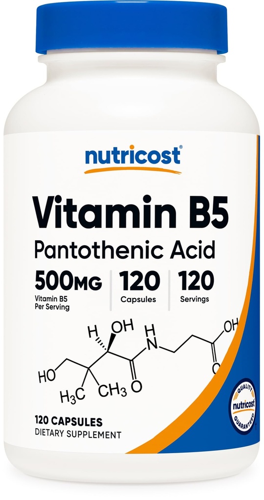 Nutricost Pantotenová kyselina (vitamin B5) 500mg, 120 tobolek