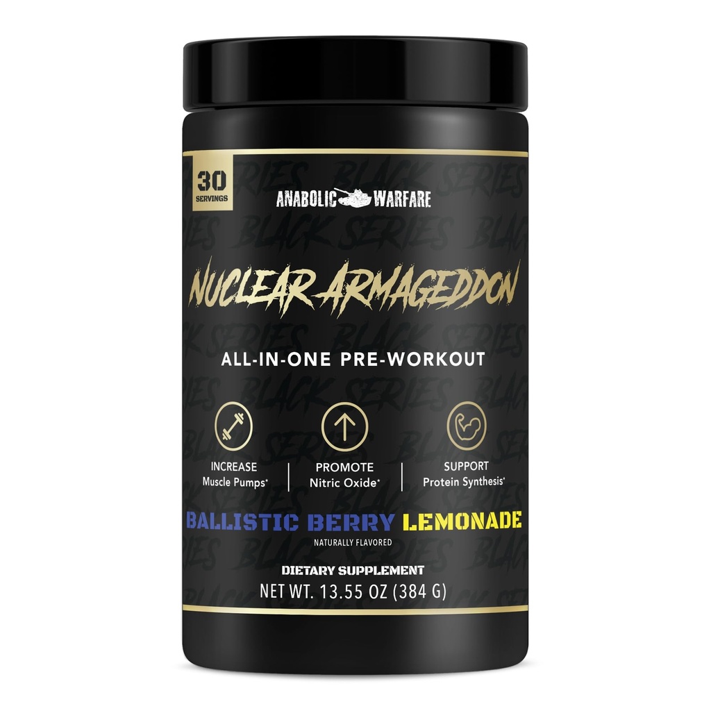 Anabolické Warfare Nuclear Armageddon Pre Workout Powder Pre- Cvičení pro muže a ženy s L- Citruline, Beta Alanine Powder a kofein (Ballistic Berry Lemonade - 30 Servings)
